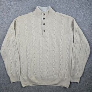 Corneliani Sweater Mens 54 XL Cream 100% Merino Wool Cableknit Old Money Italy